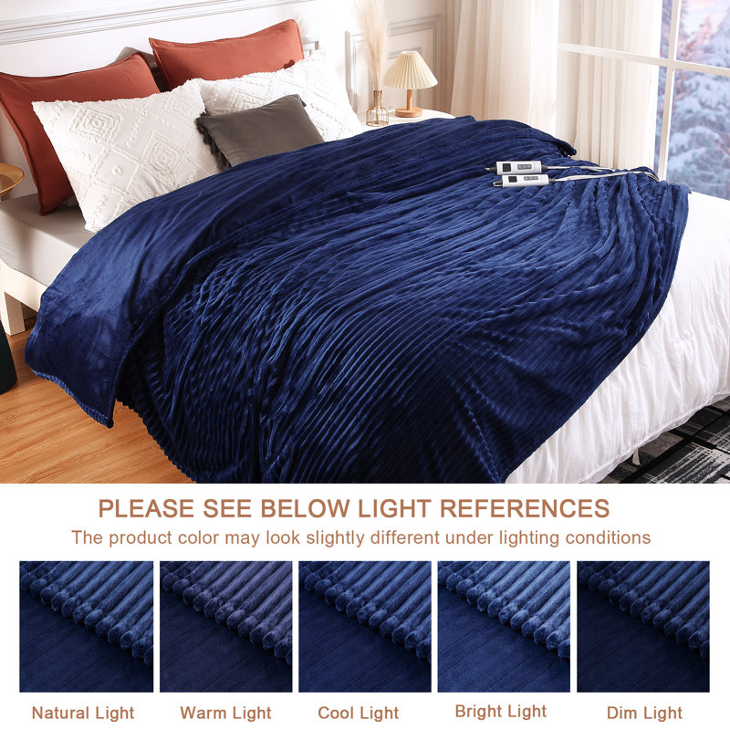 Couverture électrique pour lit simple - flanelle chauffante avec 6 niveaux de chauffage et 20 réglages de temps, Marine