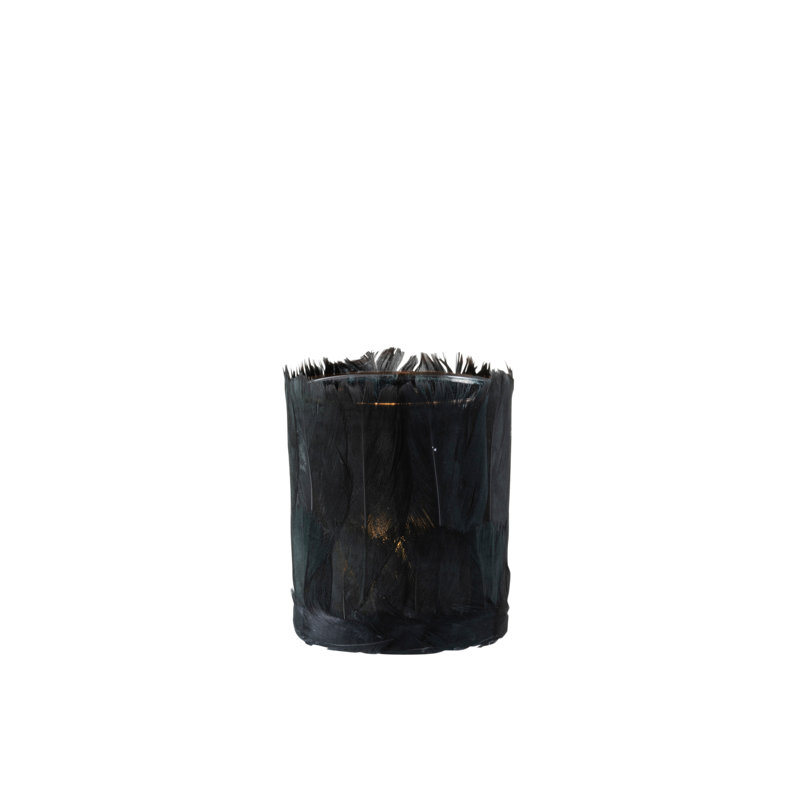 Glass Tabletop Tealight Holder, 10cm H x 7.5cm W x 7.5cm D, Black