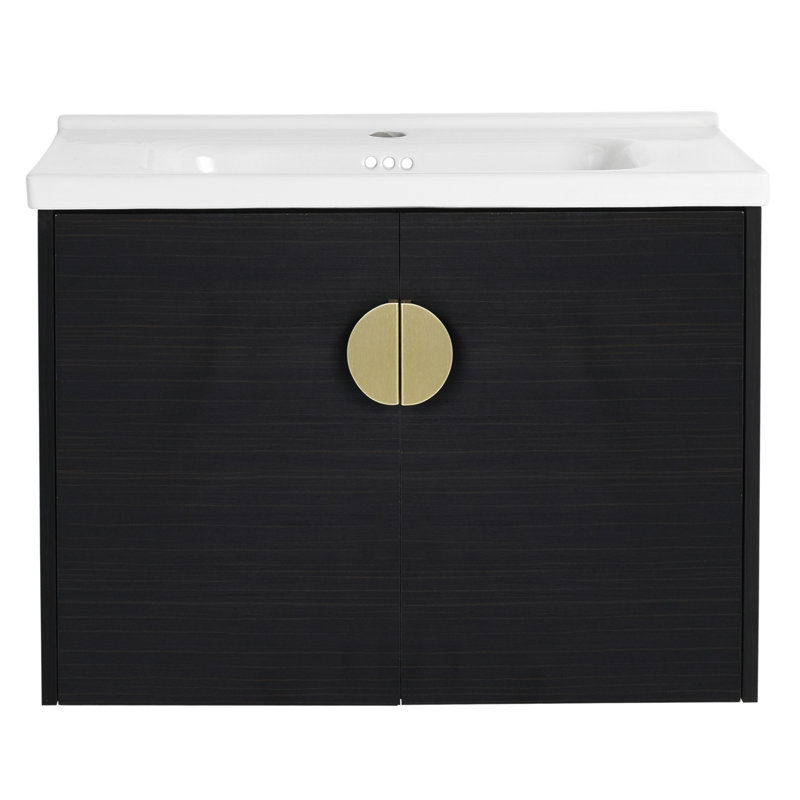 Meuble-lavabo à fermeture en douceur de 40 po avec lavabo et petites tablettes de rangement, conception moderne et fonctionnelle