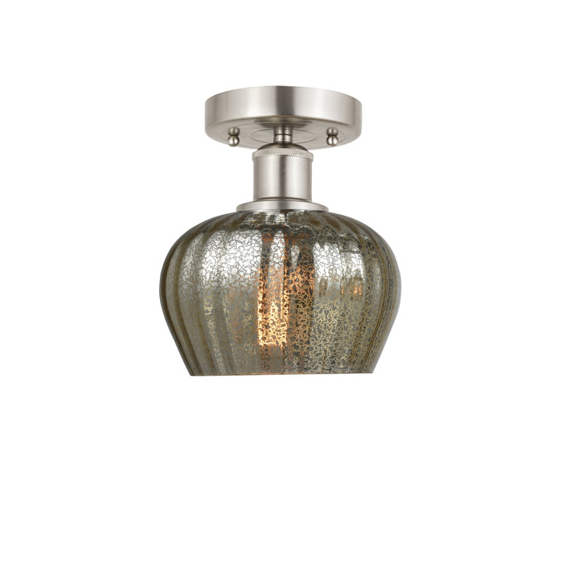 Plafonnier semi-encastré Noille Glass, Mercurisé, Nickel satiné brossé, H 8,25 po x l 6,5 po x P 6,5 po