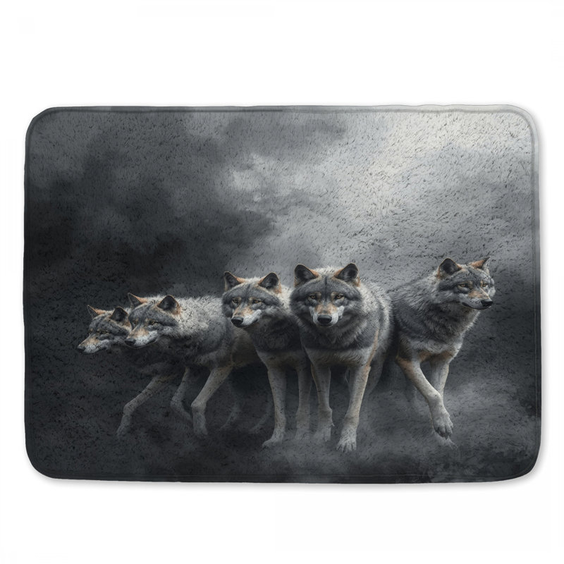 Tapis de bain gris loups dans le brouillard, 34in W x 21in L
