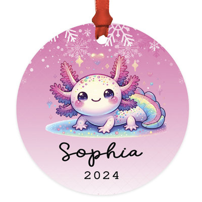 Décoration d'arbre de Noël en métal sur mesure pour enfants arc-en-ciel pastel Axolotl
