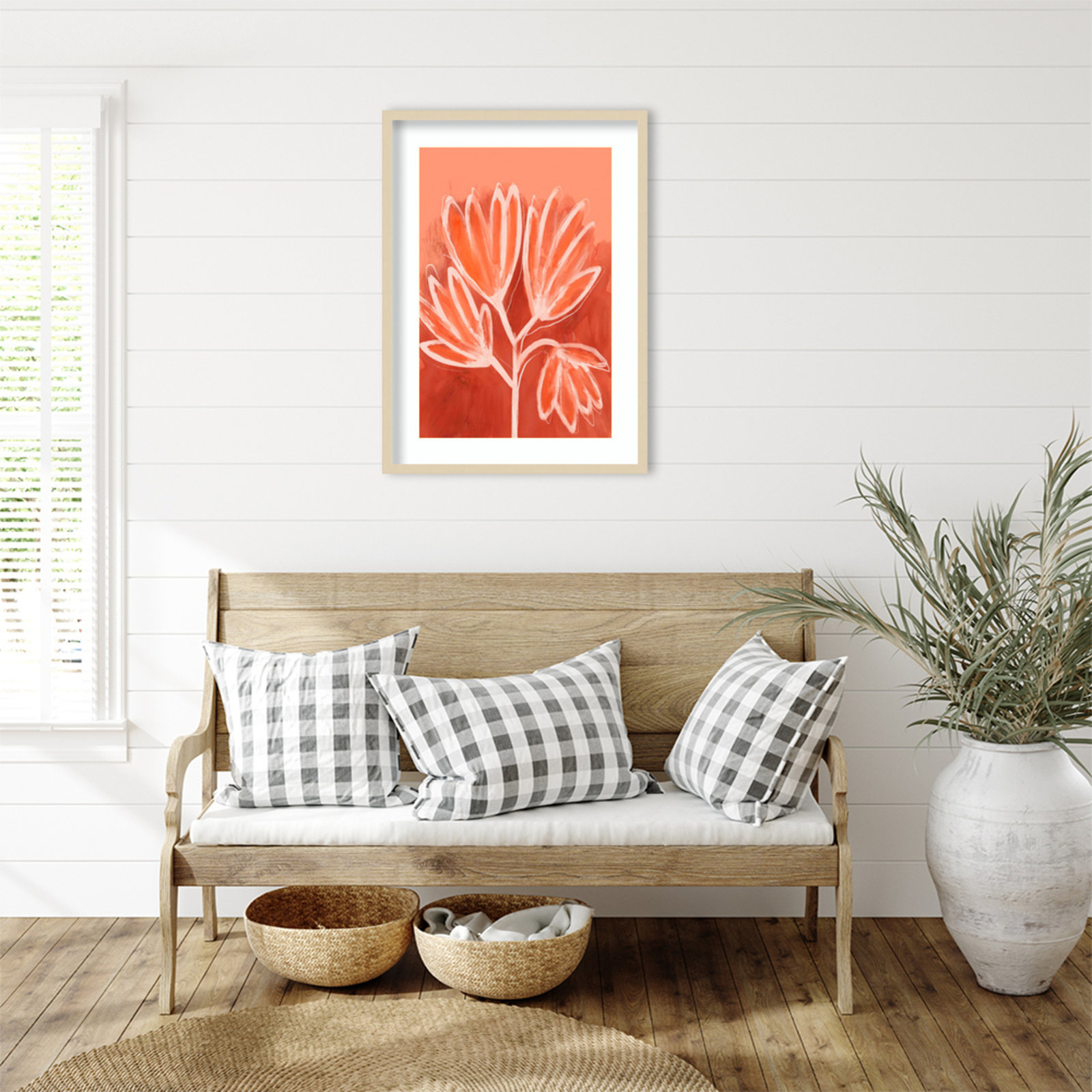 Peachy Flowers by Treechild Wood Framed Wall Art Print, 33" H x 24" W, Brown