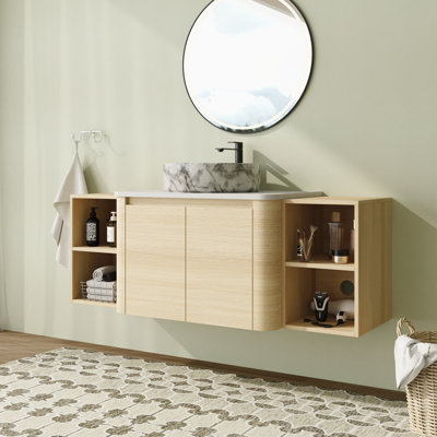 Meuble-lavabo simple mural 54 po avec plateau en pierre reconstituée et portes à fermeture en douceur 54 po
