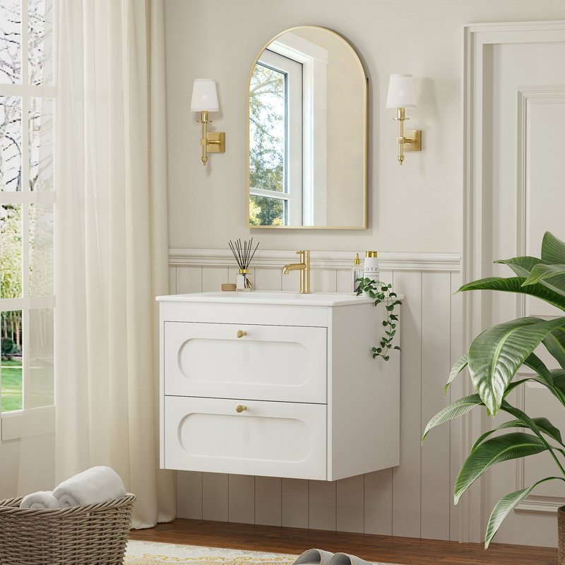46mm Single Bathroom Vanity with Drop In Ceramic Basin, White
