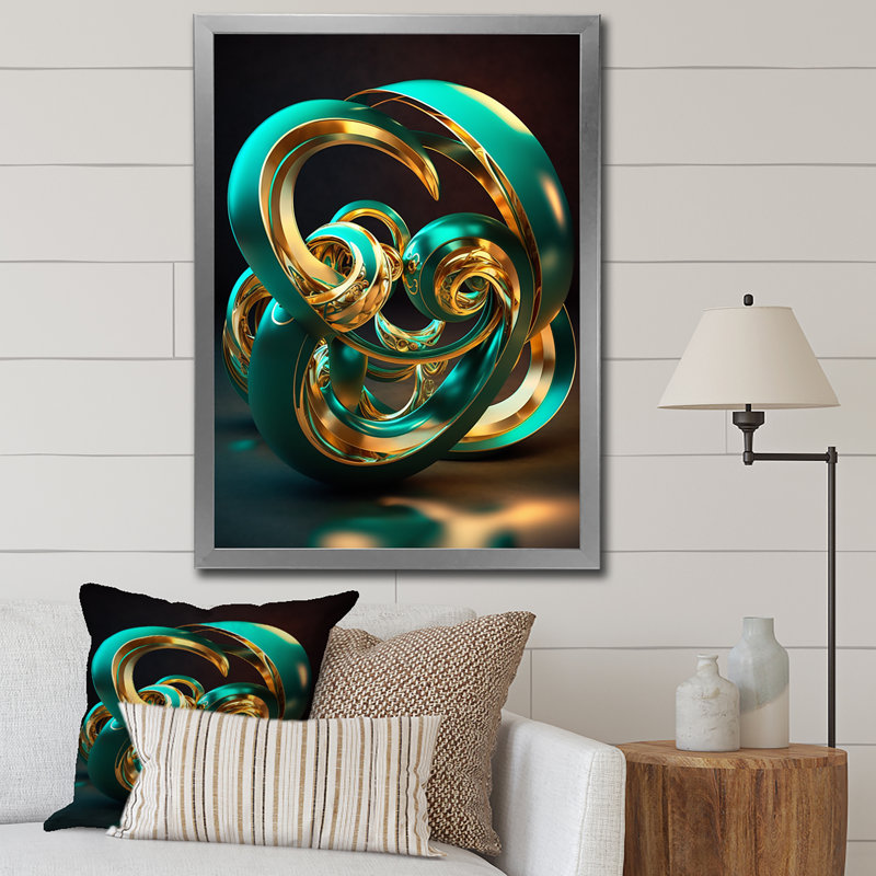 «Rhythm of Infinity Turquoise Gold Sphere», reproduction sur toile, H 32 po x l 16 po x P 1 po, Cadre photo argenté