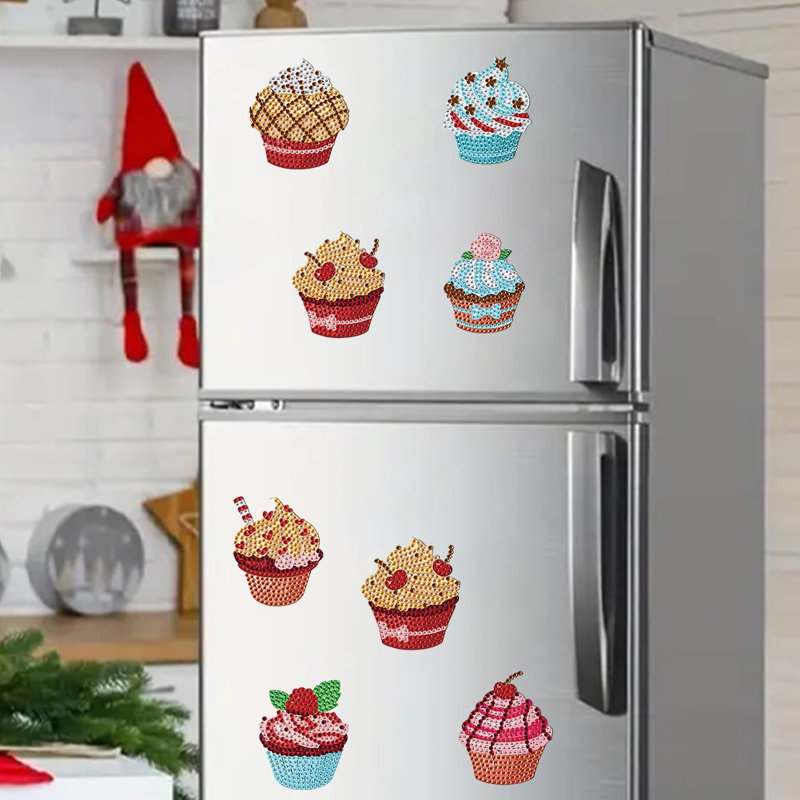 Syntego 8Pcs 5D Diamond Painting Art Assorted Cute Cupcake DIY Diamond Magnet Kit For Beginners Arts And Crafts