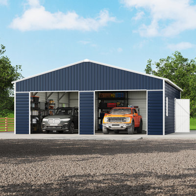 25x30x11.5 Ft Outdoor Metal Garage Shed With Front Double & Side Hinged Doors