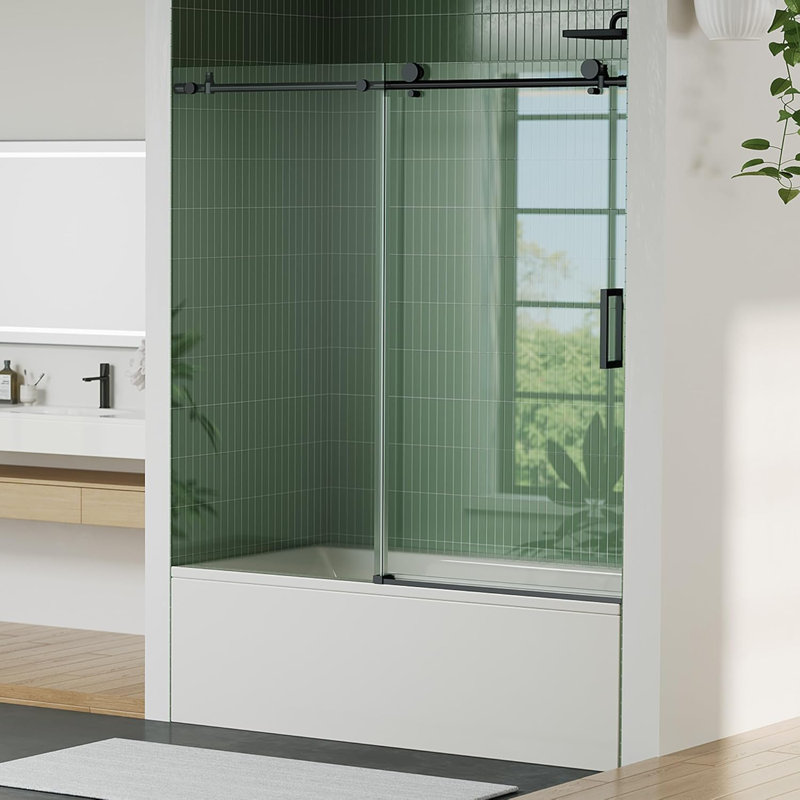 56-60" W x 59" H Shower Doors, Frameless Shower Door, Sliding Glass with 1/4" (6mm) Clear Tempered Glass for Bathroom,Matte Black