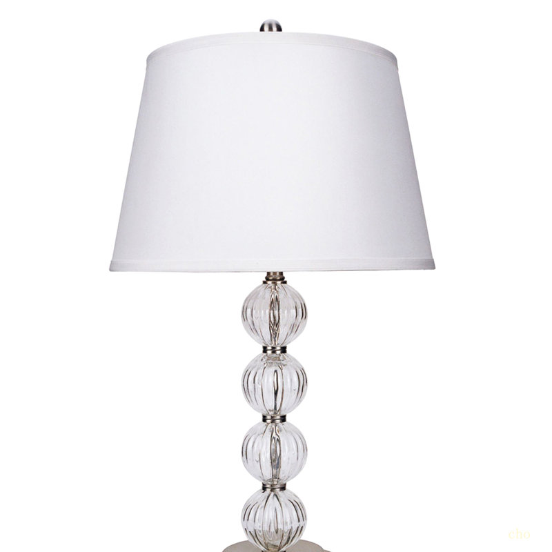 28.5" Tall Metal Table Lamp With Satin Nickel Finish And Orb Design, Linen Shade