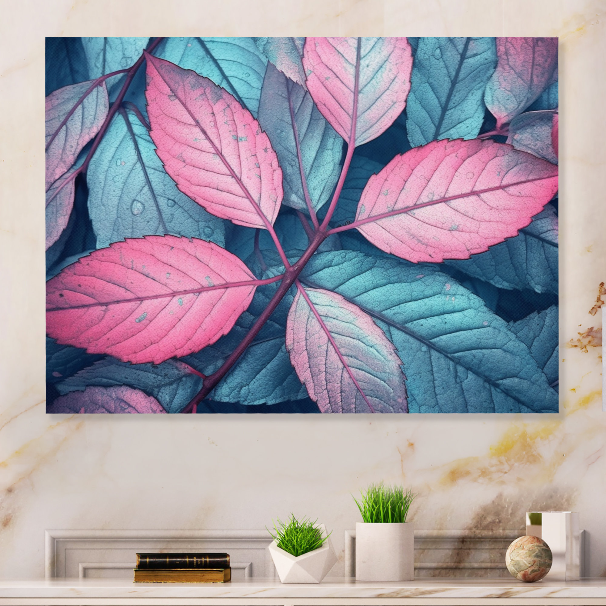 Winston Porter Pink Teal Leaf of Splendor Leaves Metal Wall Art