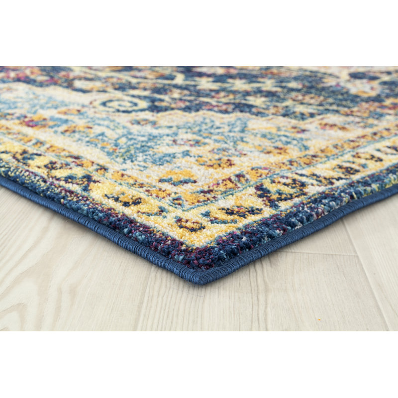 Tapis bleu à motif médaillon, Rectangle 7 pi 10 po x 10 pi 6 po