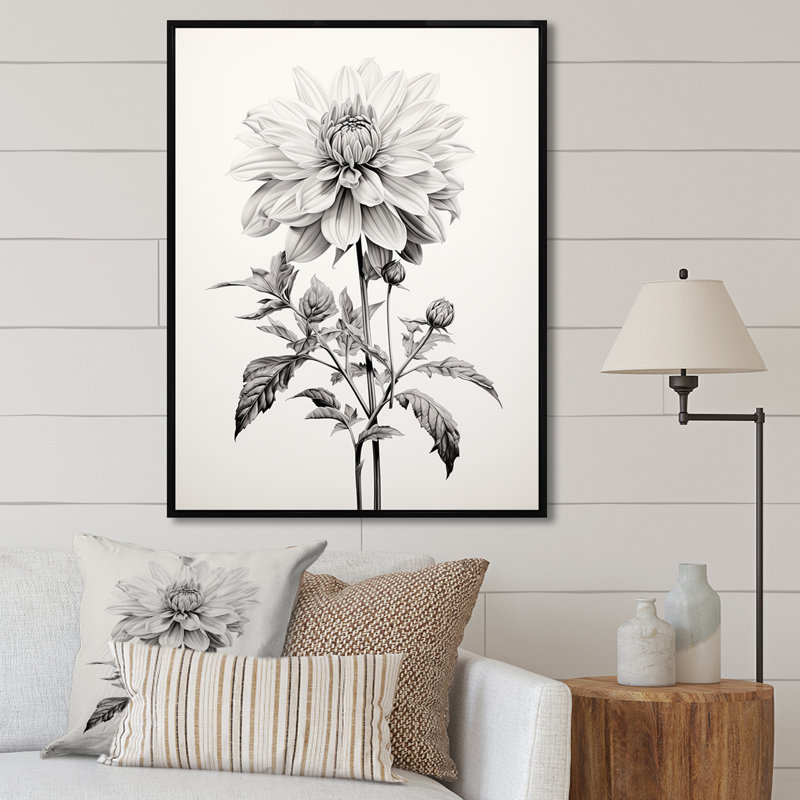 «Black and White Vibrant Dahlia Delight», reproduction sur toile, Cadre flottant noir, H 32 po x l 16 po x P 1 po
