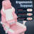 Adjustable Reclining Gaming Chair, Ergonomic Faux Leather Swiveling PC & Racing Computer Chair with Footrest and Lumbar Support-580077444