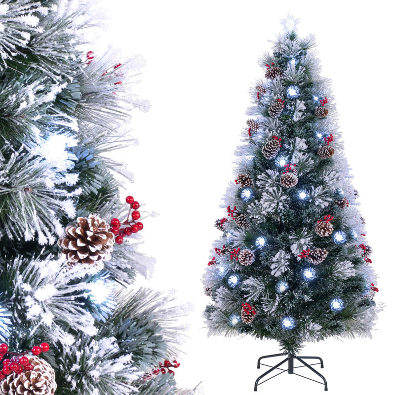 Arbre de Noël artificiel enneigé avec bouts de branches et aiguilles de pin, 7'