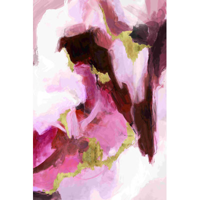Rose et blanc abstrait avec impression sur toile tendue dorée