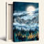 Art mural sur toile Blue Mountains and Gold Foil Trees Under Moon-132892976