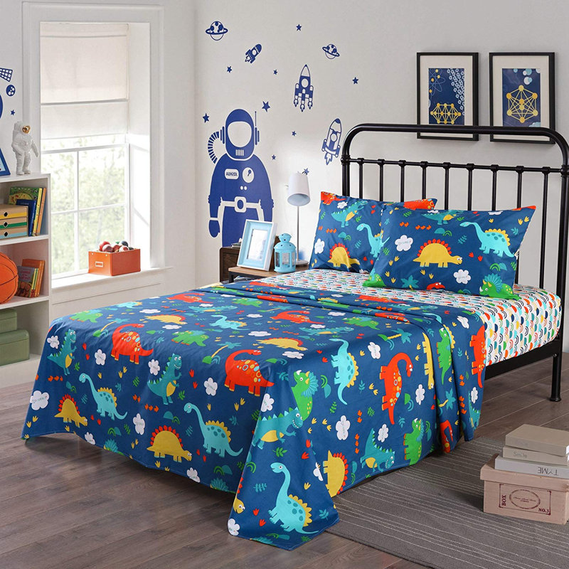 P-ctsheet Dinosaur 100% Cotton Animal Print Sheet Set, Twin Sheet Set + Fitted Sheet + 2 Pillowcases