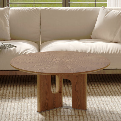 Table basse 31,5 pouces ronde en placage de bois de frêne rustique pour petit salon