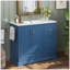 Meuble-lavabo autoportant de 42 po avec lavabo en céramique, 4 tiroirs (2 supérieurs avec séparateurs), portes à fermeture en douceur avec tablettes intérieures, porte-serviettes réversible, bleu marine, panneau de fibres à densité moyenne