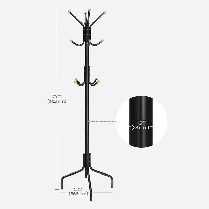 Steel Freestanding 12 - Hook Coat Rack, Black