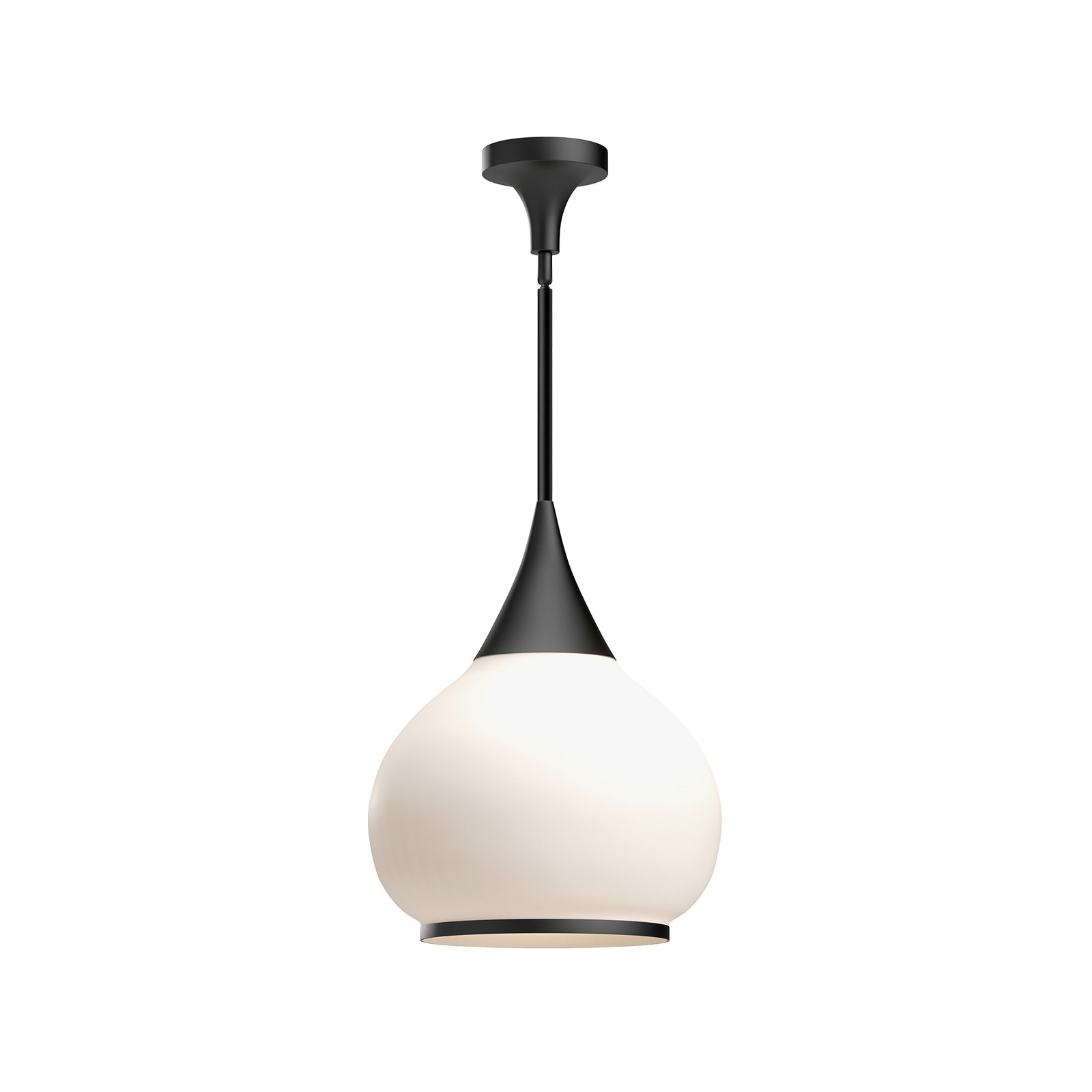 Hazel Single Light Glass Pendant, Matte Black, Opal, 68" H x 14" W x 14.13" D