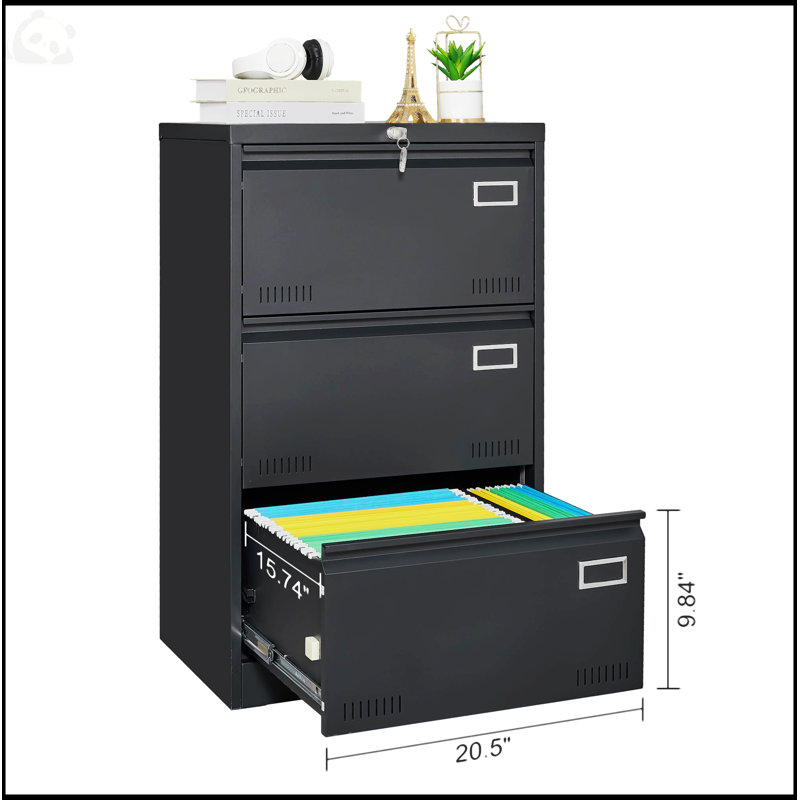 Filing Cabinet Lateral File Cabinet 3 Drawer,Filing Cabinets with Lock, Black
