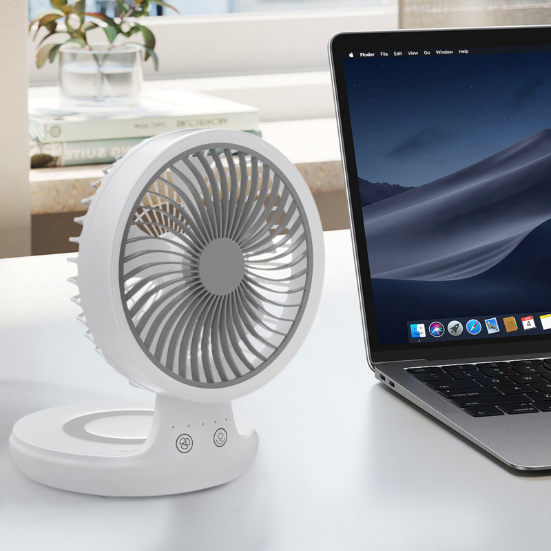 USB Rechargeable Desktop Fan, Foldable Wall Mounted Cooling Fan with LED Light, 4 Speed Cooler Fan