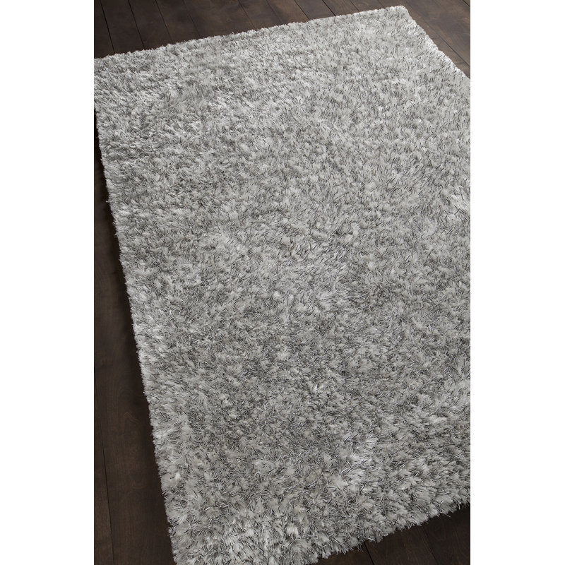 Themis Authentic Hand-Woven Handmade High Pile Modern Ribbon & Strands Shag Polyester Area Rug, Rectangle 9' x 13', Gray