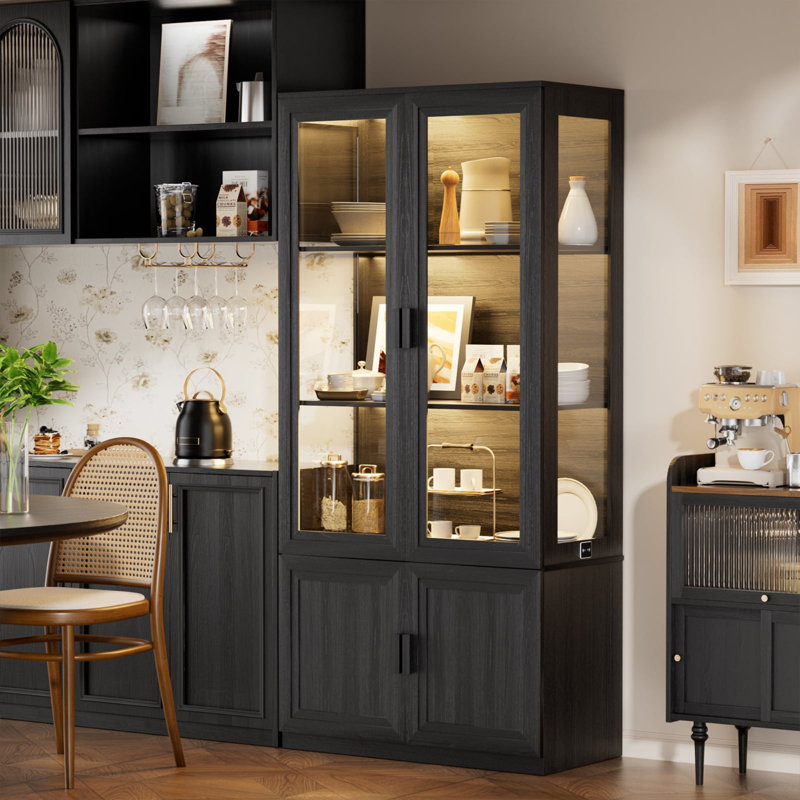 67" Tall 4 Tier Bookshelf Storage Display Cabinet With Led Lights