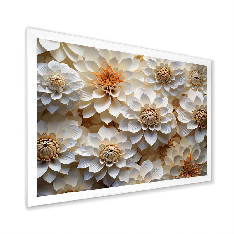 «Vibrant White Zinnias Collage I» sur toile, Cadre simple blanc, H 12 po x l 20 po x P 1 po