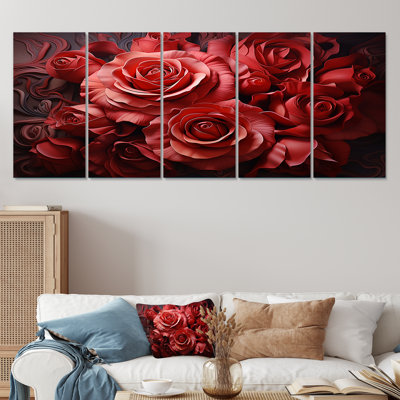 Red Classic Rose Resonance II - Roses 5 Piece Wall Art Canvas