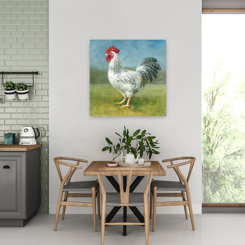 Art contemporain coq ivoire avec oiseaux, H 32 po x l 32 po