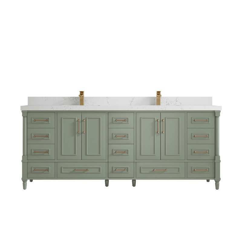 Aberdeen 84'' Double Bathroom Vanity with Quartz Top, Empira Quartz, Evergreen