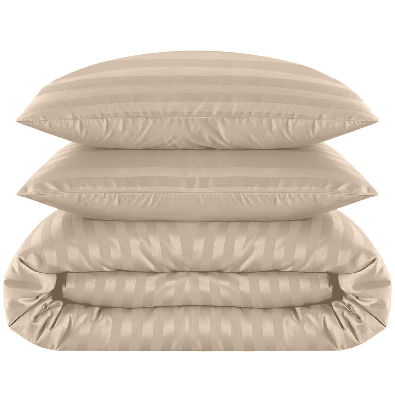 Microfiber 250 TC Reversible Stripe Duvet Cover Set with Pillowcases, Beige, Kingsize Duvet Cover + 2 Standard Pillowcases