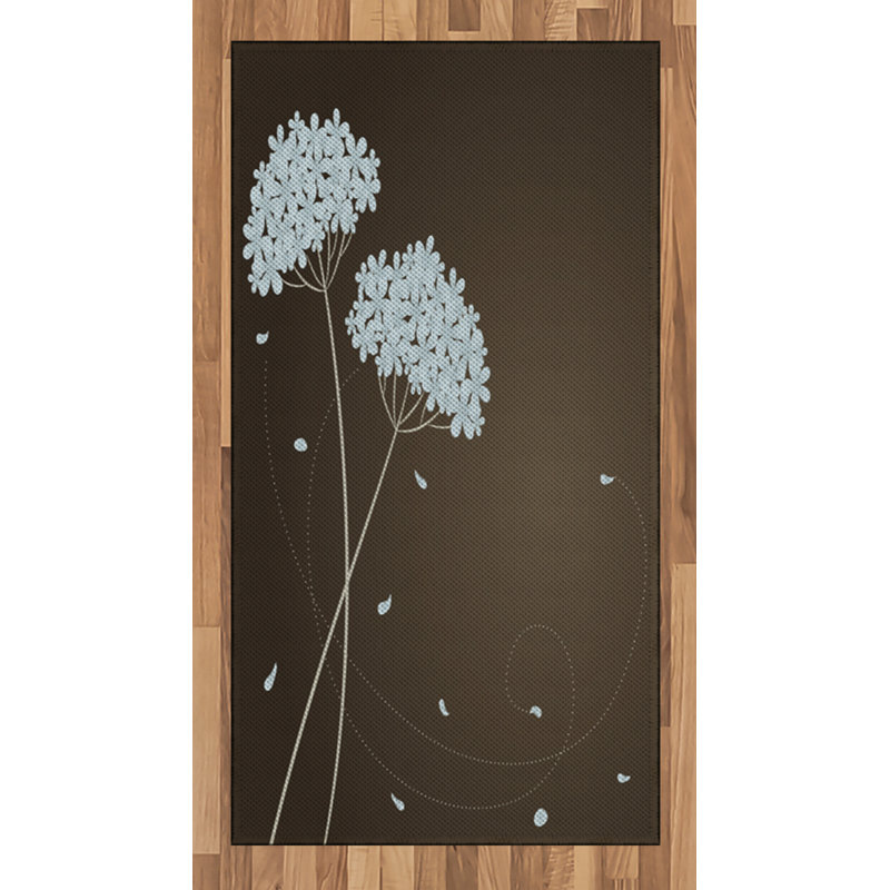 Tapis décoratif brun et bleu en fibre de polyester à haute densité, Rectangle 2 pi 7 po x 5 pi