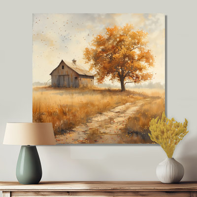 Jaune, brun, automne, campagne, délice, grange, salon, art mural