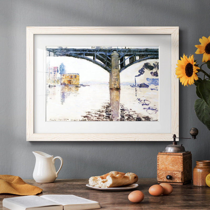 Le pont de chemin de fer à Argenteuil, 1874 - Peinture à cadre unique, Blanc, H 14 po x l 20 po x P 1,5 po