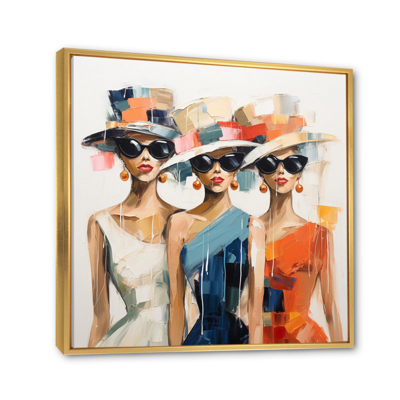 «Woman with Fashion Hats II», reproduction, 16" H x 16" W, Cadre flottant doré
