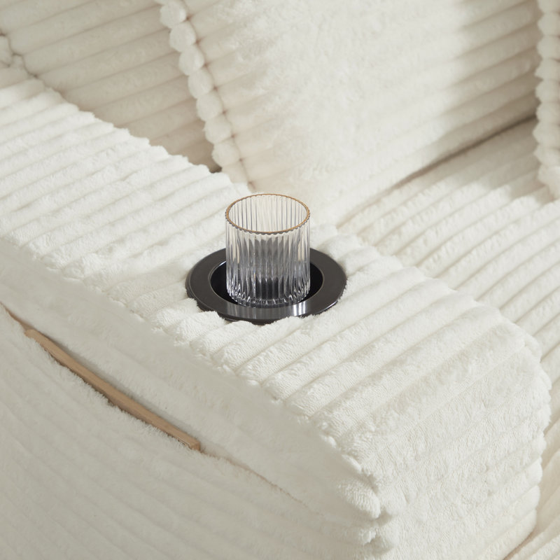 Canapé à compression de 47 po avec porte-gobelets et poches latérales, Blanc