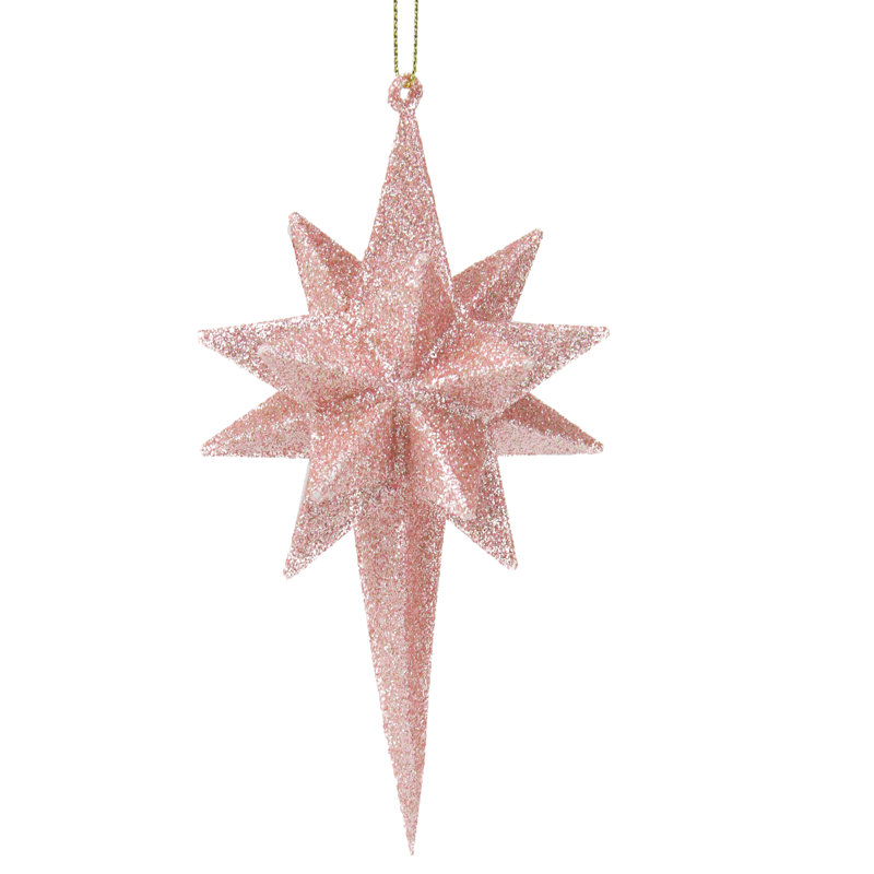 Ornement de Noël étoile scintillante géométrique, Rose, H 6,25 po x l 2,5 po x P 2,5 po