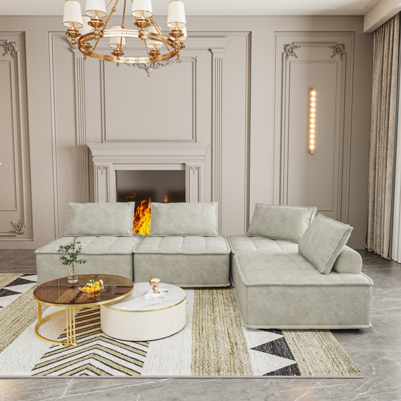 Canapé moderne à 4 modules carrés de conception modulaire confortable et mobile pour une flexibilité ultime, Beige