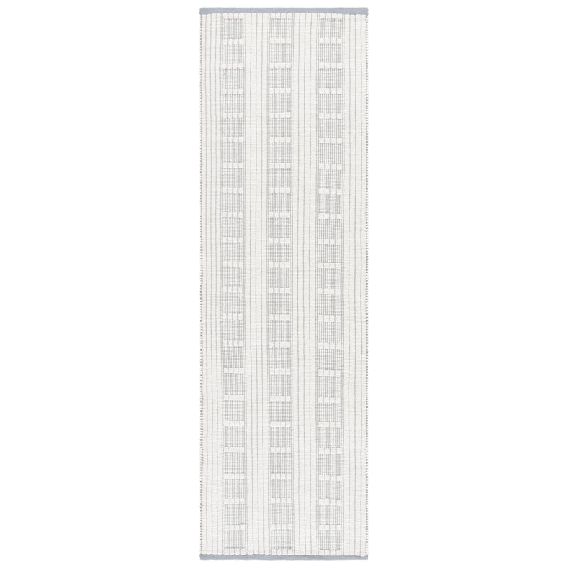 Tapis bleu clair / ivoire à motif géométrique en laine et coton tissé à plat Kamarin 951, Tapis de couloir 2 pi 3 po x 8 pi