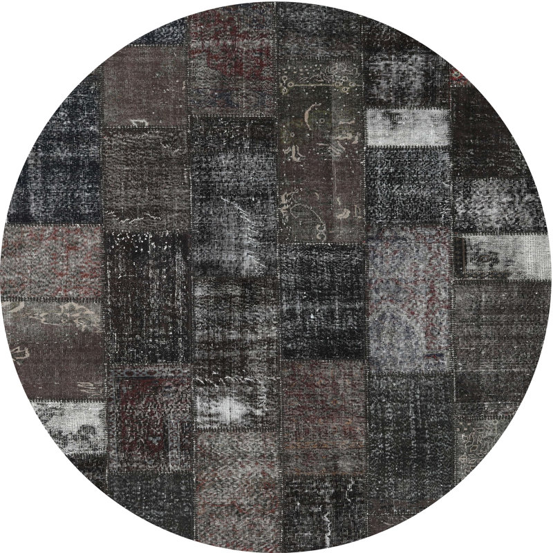 Tapis contemporain gris anthracite / gris, Rond 6 pi