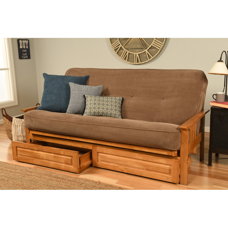 Le cadre de futon double Stratford comprend des tiroirs de rangement et un matelas, Innerspring, Microsuède moka Marmont