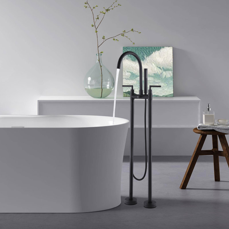 2 Handle Floor Clawfoot Tub Faucet, Matte Black