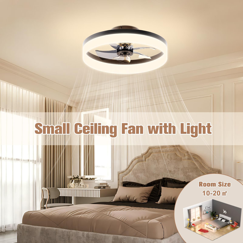 15.7 inch Small Ceiling Fans with Lights and Remote, Black, Black
