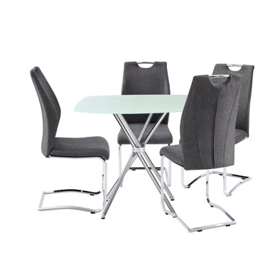 36" Square Tempered Frosted Glass Table, Ideal For Dining Spaces, With Legs And Disk Modern Limited Space