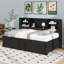 Lit de jour simple en métal avec lit gigogne et tablettes d'organisation-409453235