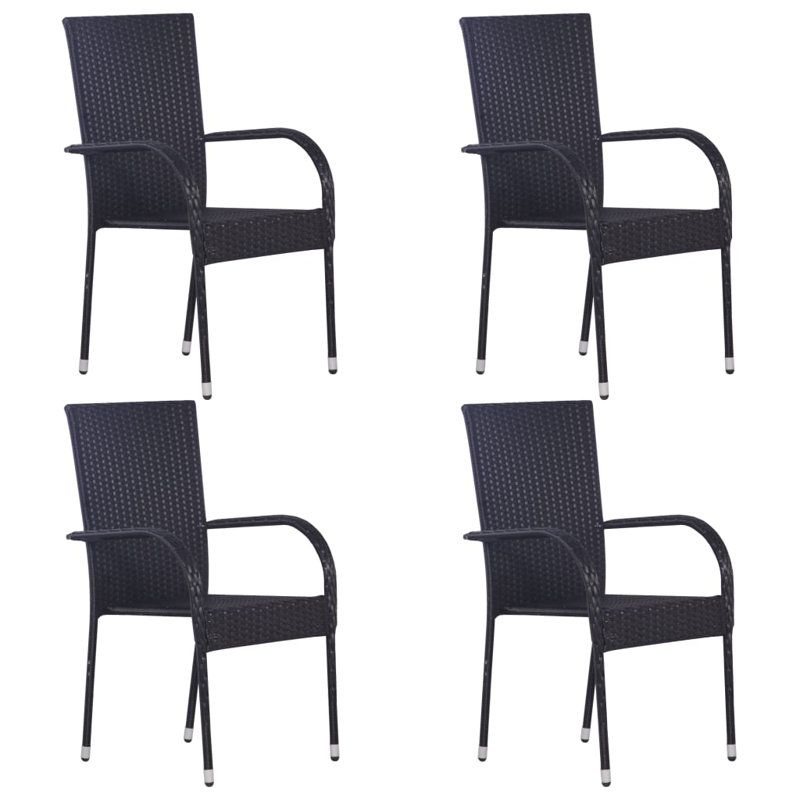 Ensemble de 4 chaises de salle à manger vidaXL en PE noir, acier thermolaqué, Noir